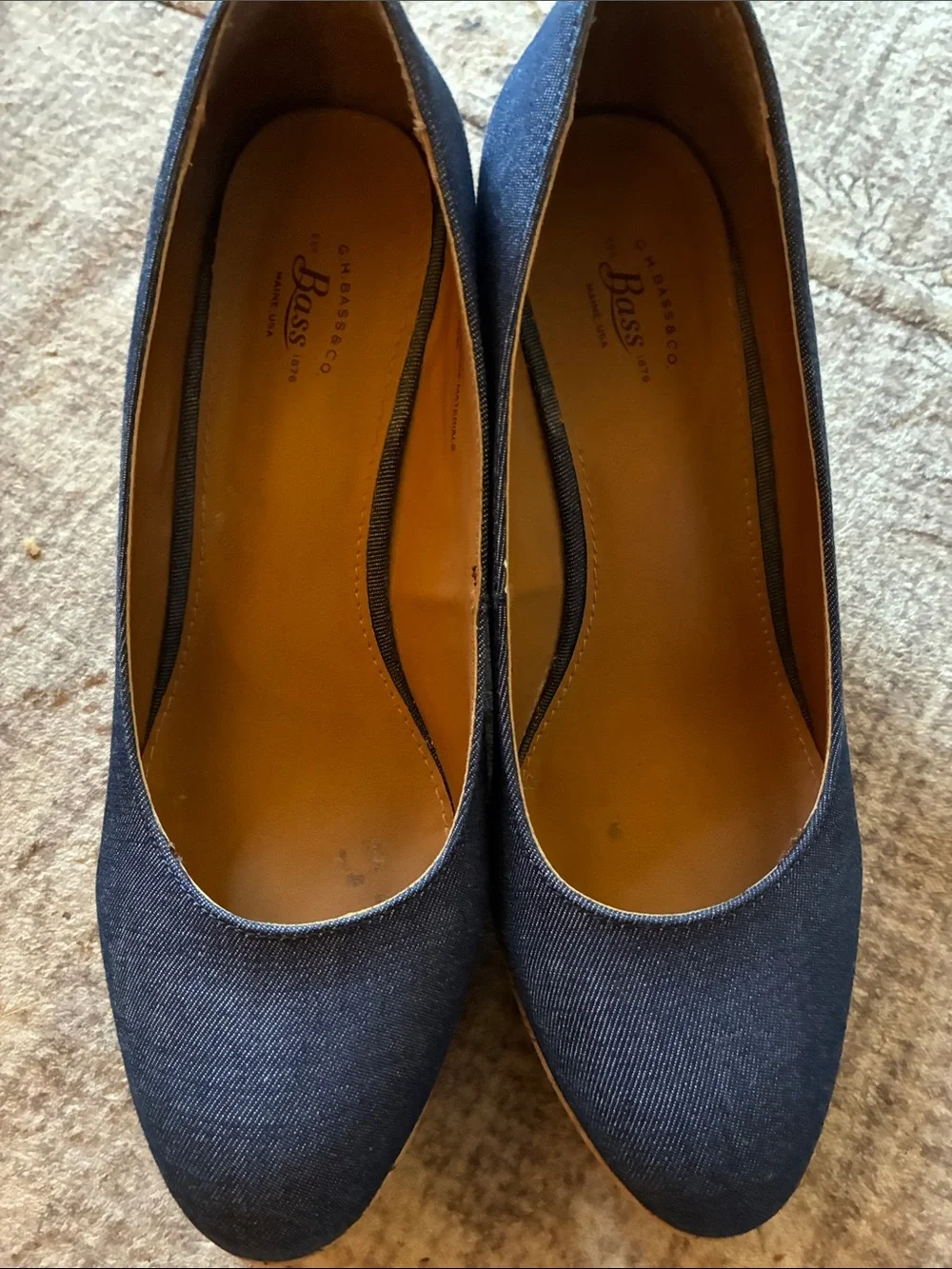 Bass Denim Cork Wedge Pumps in Navy